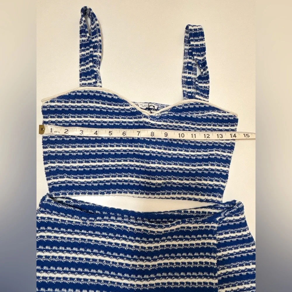 Zara Blue and White Striped Two-Piece Crop Top and Skort Set - Picture 11 of 14